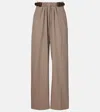 Loewe Leather-trimmed Pleated Wool-twill Straight-leg Pants In Neutral