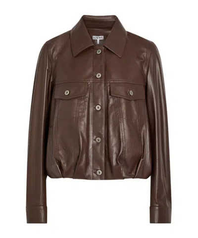 Loewe Cropped Balloon Nappa Jacket In Brown