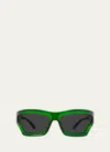 Loewe Geometric Injected Plastic Wrap Sunglasses In Green