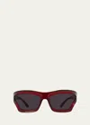 Loewe Geometric Injected Plastic Wrap Sunglasses In Sred/smk