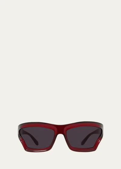 Loewe Geometric Injected Plastic Wrap Sunglasses In Sred/smk