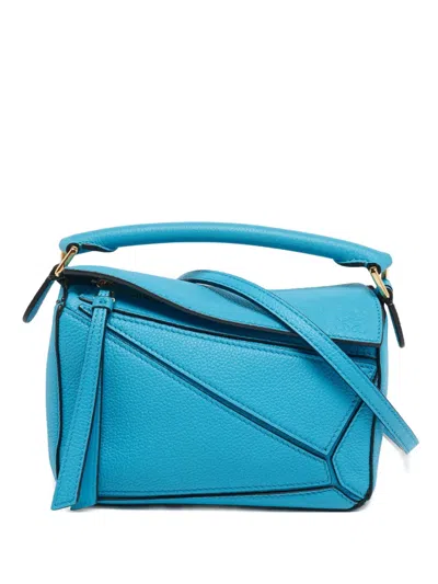 Pre-owned Loewe Geometric Panel Leather Shoulder Bag In Blue