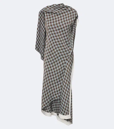 Loewe Gingham-check Asymmetric Dress In Gray