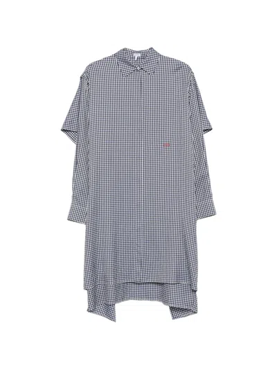 Loewe Gingham Draped Shirt Dress In Gray
