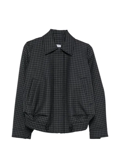Loewe Gingham-check Leather-patch Jacket In Gray