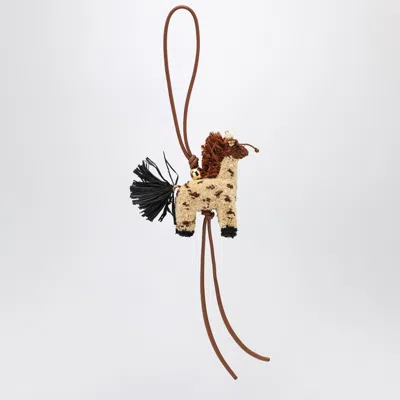 Loewe Giraffe Pendant In Raffia And Leather In Brown