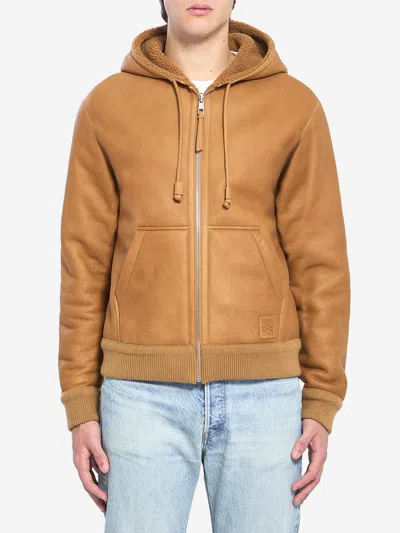 Loewe Hooded Leather Jacket In Neutral