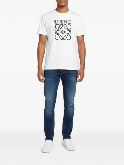 Pre-owned Loewe Glitch Anagram Crewneck T-shirt In White