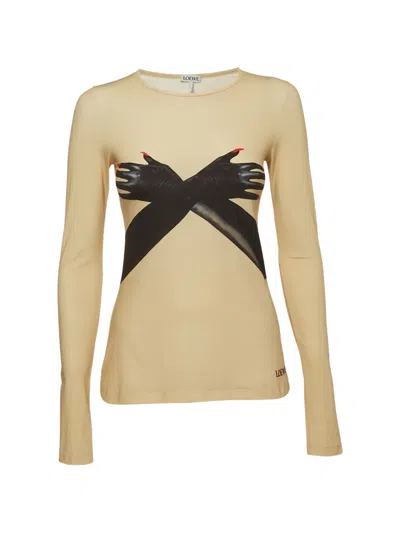 Pre-owned Loewe Glove-print Long-sleeve Top In Neutrals