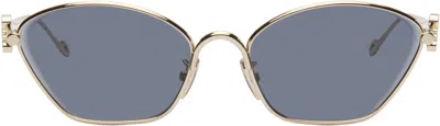 Loewe Gold Anagram Hexagonal Sunglasses In Gold / Blue
