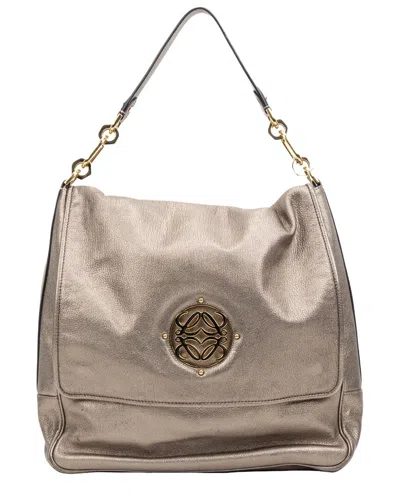 Loewe Gold Goatskin Leather Large Flap Shoulder Bag (authentic Pre-loved) In Brown