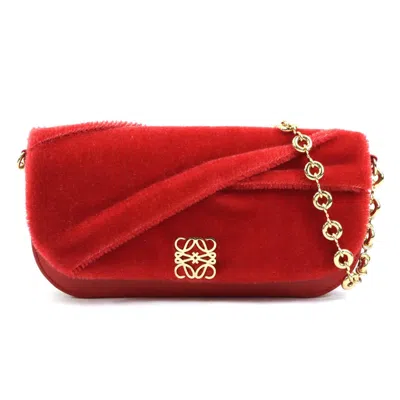 Pre-owned Loewe Gold Red Color Leather Mohair Metal Clutch Bag Shoulder Bag ()