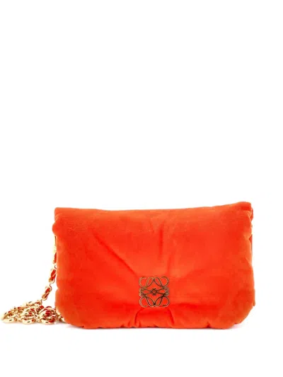 Pre-owned Loewe Goya Chain Puffer Bag Leather Mini Shoulder Bag In Orange