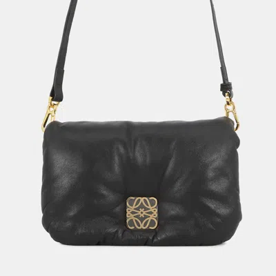 Pre-owned Loewe Goya Puffer Bag Shoulder Bag Black Shiny Napa Lambskin Size Mini