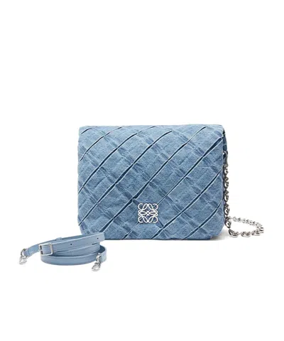 Loewe Goya Puffer In Pleated Washed Denim