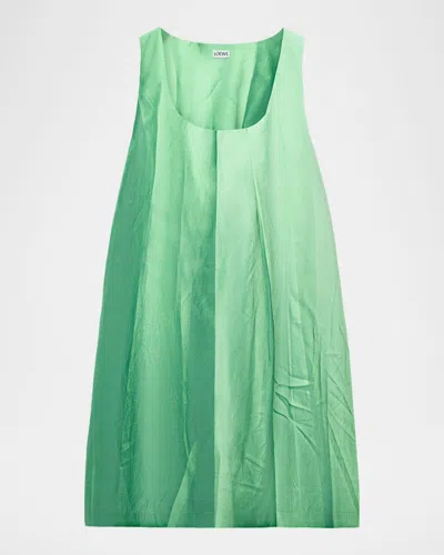Loewe Gradient-print Crinkled Cotton Mini Shift Dress In Green