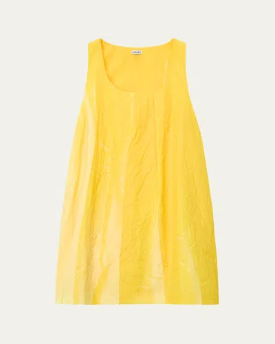 Loewe Gradient-print Crinkled Cotton Mini Shift Dress In Yellow