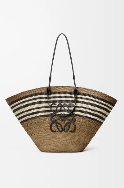 Loewe Large Anagram Basket In Iraca Palm And Leather Skin For Woman In Brown