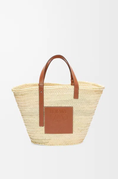 Loewe Large Classic Basket In Palm Leaf And Leather Skin For Woman In Neutral