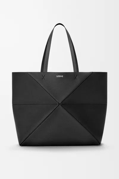 Loewe Large Horizontal Puzzle Fold Tote In Soft Grained Leather Skin For Woman In Black