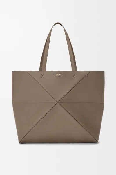 Loewe Large Horizontal Puzzle Fold Tote In Soft Grained Leather Skin For Woman In Brown