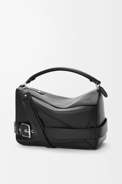 Loewe Large Puzzle Biker Bag In Shiny Leather Skin For Man In Black
