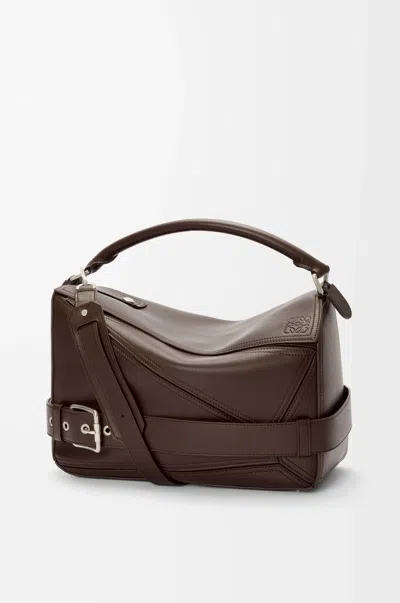 Loewe Large Puzzle Biker Bag In Shiny Leather Skin For Man In Brown
