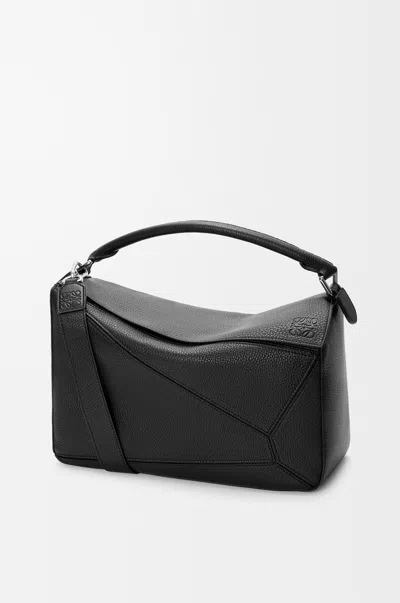 Loewe Puzzle Edge Large Logo-debossed Full-grain Leather Messenger Bag In Black