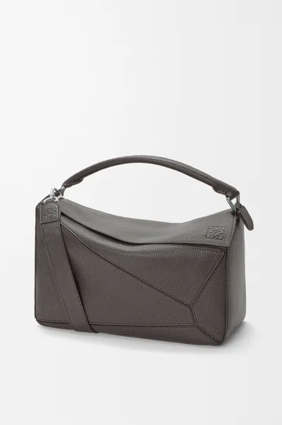 Loewe Large Puzzle Bag In Supple Grained Leather Skin For Man In Gray