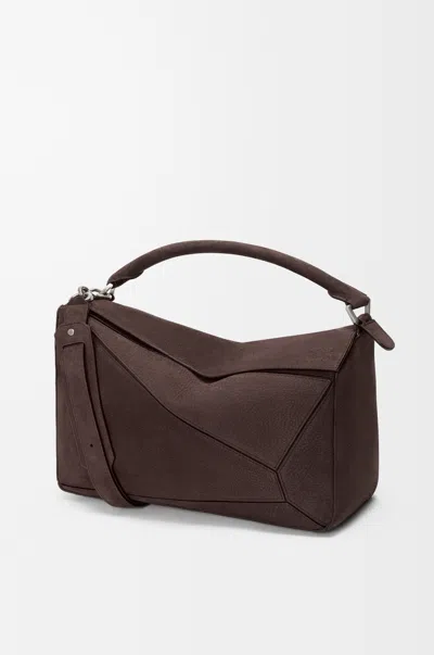 Loewe Puzzle Edge Large Logo-debossed Nubuck Messenger Bag In Brown