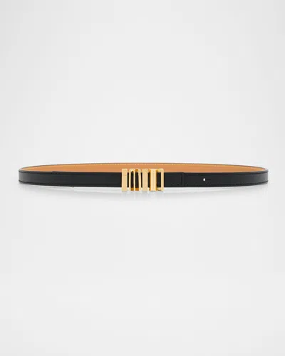 Loewe Graphic Buckle Leather Skinny Belt In Black