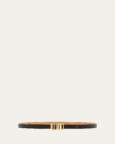 Loewe Graphic Buckle Leather Skinny Belt In Black/gold