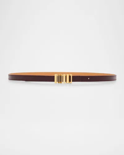 Loewe Graphic Buckle Leather Skinny Belt In Brown
