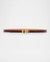 Loewe Graphic Buckle Leather Skinny Belt In Dark Burgundy Gold