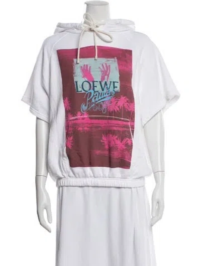 Pre-owned Loewe Graphic Print Crew Neck Hoodie In White