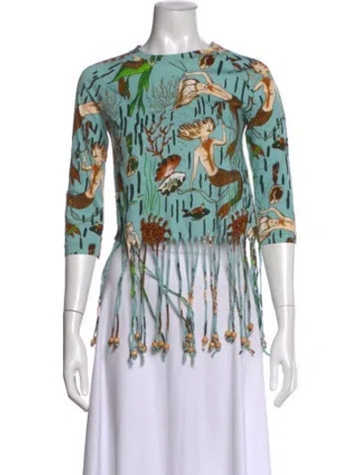 Pre-owned Loewe Graphic Print Crew Neck Top In Green