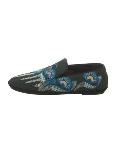Pre-owned Loewe Graphic Print Embroidered Accent Loafers In Green