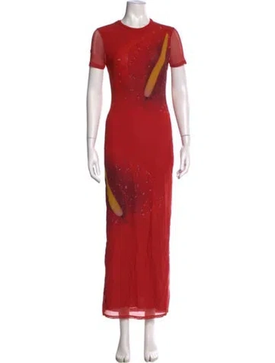 Pre-owned Loewe Graphic Print Long Dress In Red