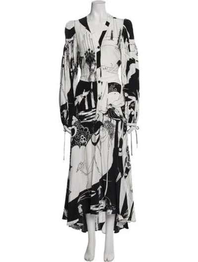 Pre-owned Loewe Graphic Print Long Dress In White