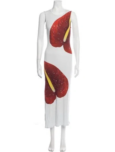 Pre-owned Loewe Graphic Print Long Dress In White