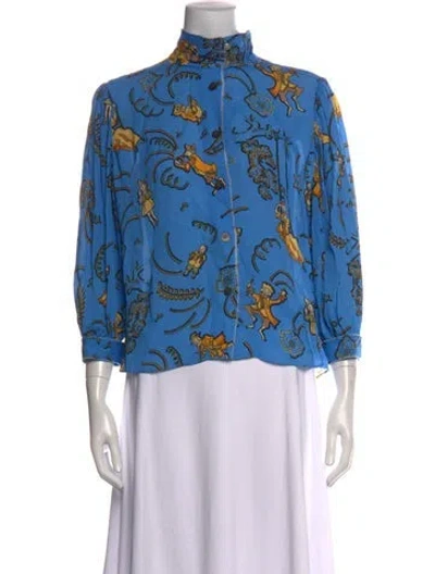 Pre-owned Loewe Graphic Print Long Sleeve Blouse In Blue