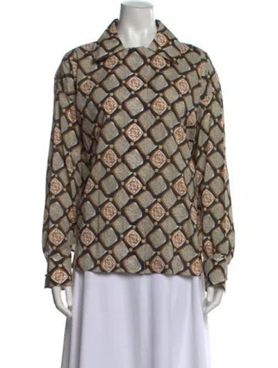 Pre-owned Loewe Graphic Print Long Sleeve Blouse In Green