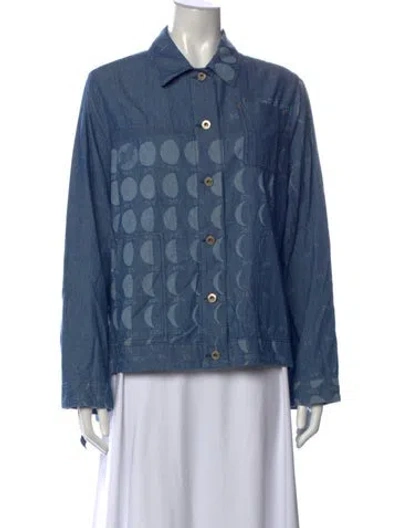Pre-owned Loewe Graphic Print Long Sleeve Button-up Top In Blue