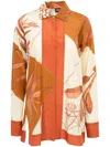Loewe Leaf Print Boxy Silk Blouse In Orange