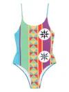 Loewe Anagram Geo Print Low-back One-piece Swimsuit In Multi