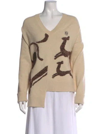 Pre-owned Loewe Graphic Print V-neck Sweater In Brown