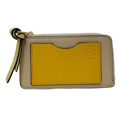 Pre-owned Loewe Grayish Yellow Leather Coin Purse/coin Case ()