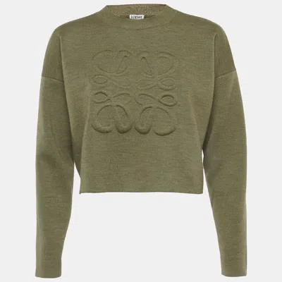 Pre-owned Loewe Green 3d Anagram Wool Knit Crop Sweater S