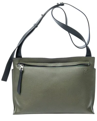 Pre-owned Loewe Green & Black Grained Calfskin Leather Medium T Messenger, Never Carried  (authentic Pre-loved