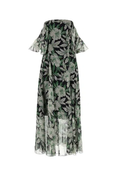 LOEWE GREEN FLORAL-PRINT MIDI DRESS